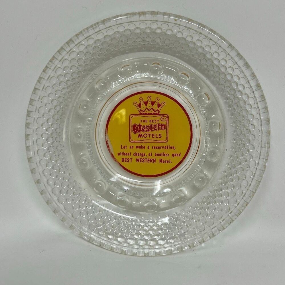 Vtg Best Western Motels Ashtray Clear Glass Hobnail Crown Logo Collectible Memor